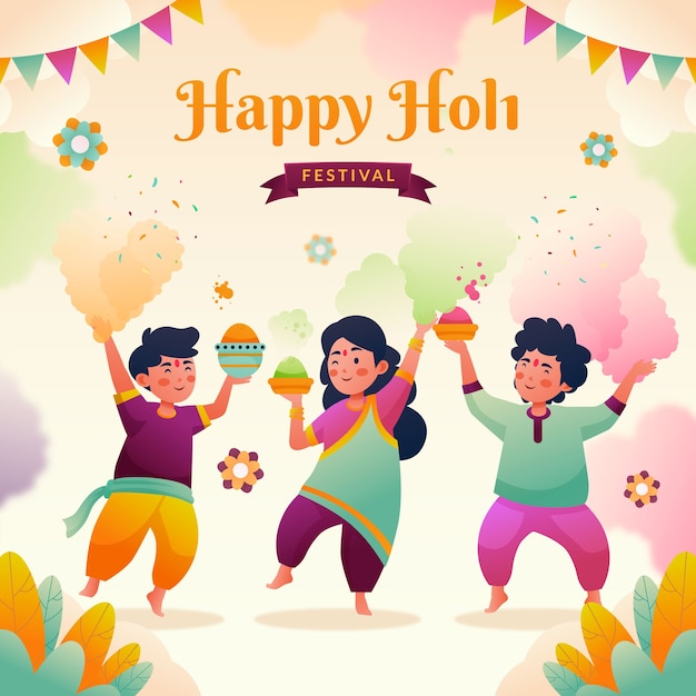 Illustrazione gradiente per la celebrazione della festa di Holi.
