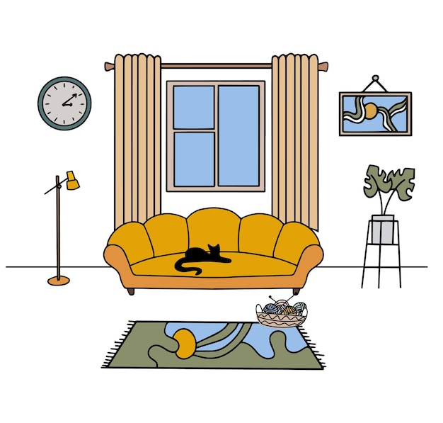 Illustrazione grafica dello schizzo dell'interno della casa del soggiorno Illustrazione vettoriale