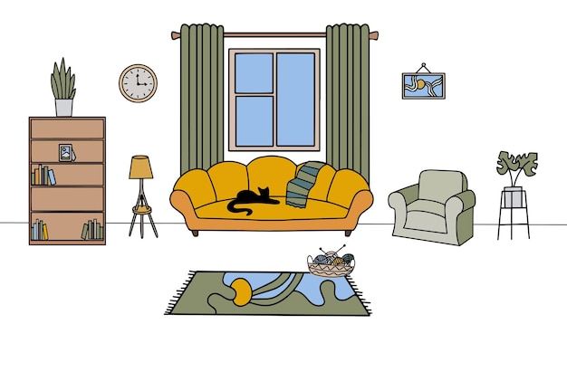 Illustrazione grafica dello schizzo dell'interno della casa del soggiorno Illustrazione vettoriale
