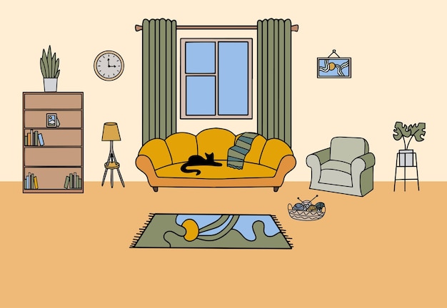 Illustrazione grafica dello schizzo dell'interno della casa del soggiorno Illustrazione vettoriale
