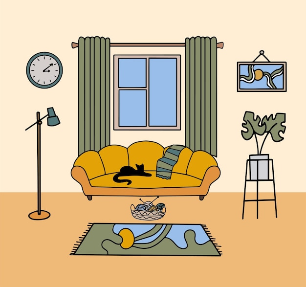 Illustrazione grafica dello schizzo dell'interno della casa del soggiorno Illustrazione vettoriale