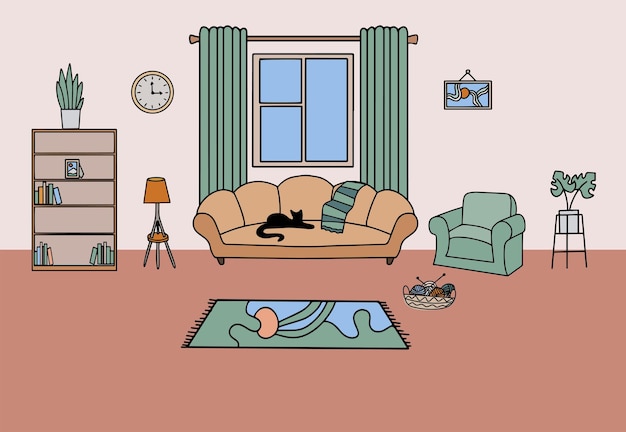 Illustrazione grafica dello schizzo dell'interno della casa del soggiorno Illustrazione vettoriale
