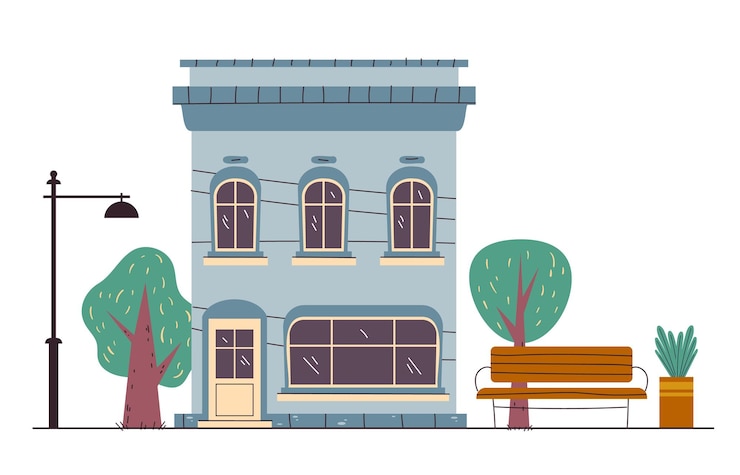 Vettore illustrazione grafica di concetto del grattacielo della città della via della costruzione della città semplice