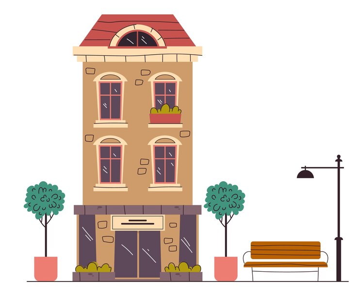 Vettore illustrazione grafica di concetto del grattacielo della città della via della costruzione della città semplice