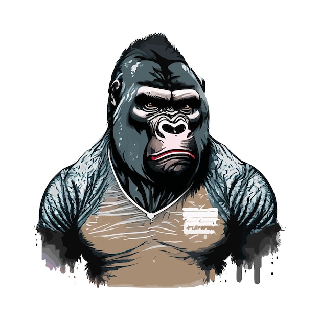 Illustrazione grafica e design tshirt gorilla su sfondo bianco