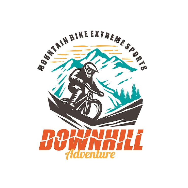 Vettore illustrazione grafica vettoriale del logo vintage della bicicletta da montagna in discesa
