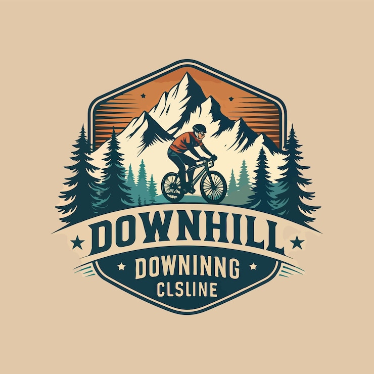 Vettore illustrazione grafica vettoriale del logo vintage della mountain bike downhill