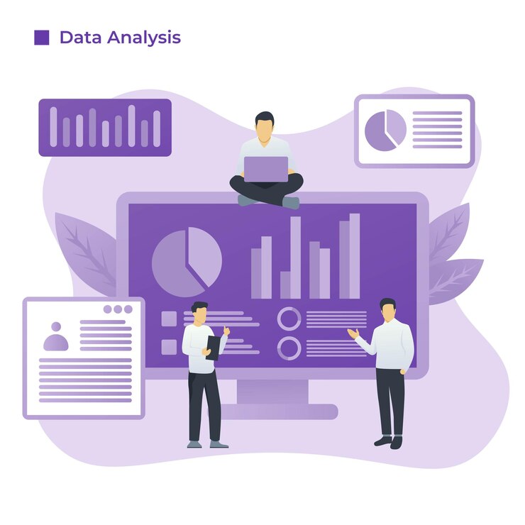 Illustrazione grafica vettoriale dell'analisi dei dati in stile design piatto