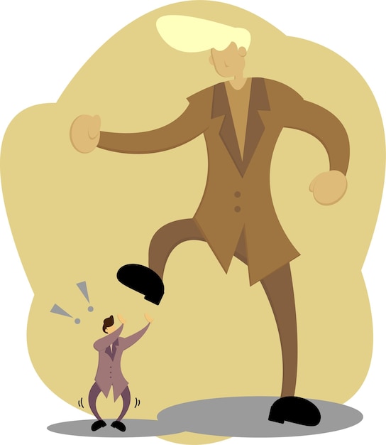 Illustrazione grafica vettoriale della concorrenza sul posto di lavoro dove i potenti calpestano i deboli.