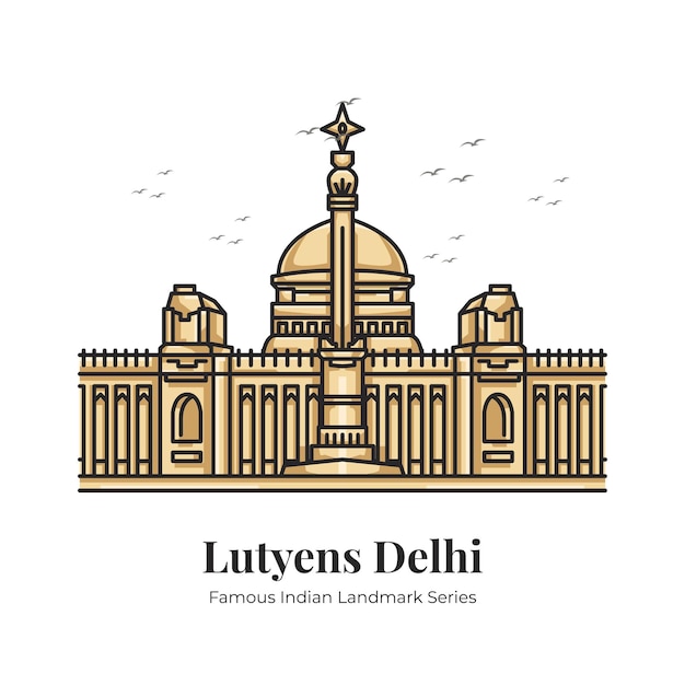 Illustrazione iconica del fumetto del punto di riferimento indiano di Lutyens Delhi