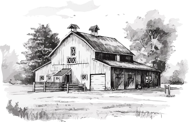 illustrazione in bianco e nero per file eps farm