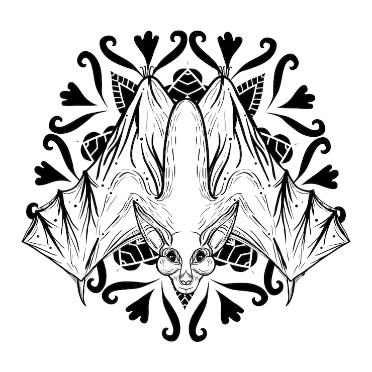 Vettore illustrazione in stile boho vintage con pipistrello e mandala stampa fantastica di stregoneria