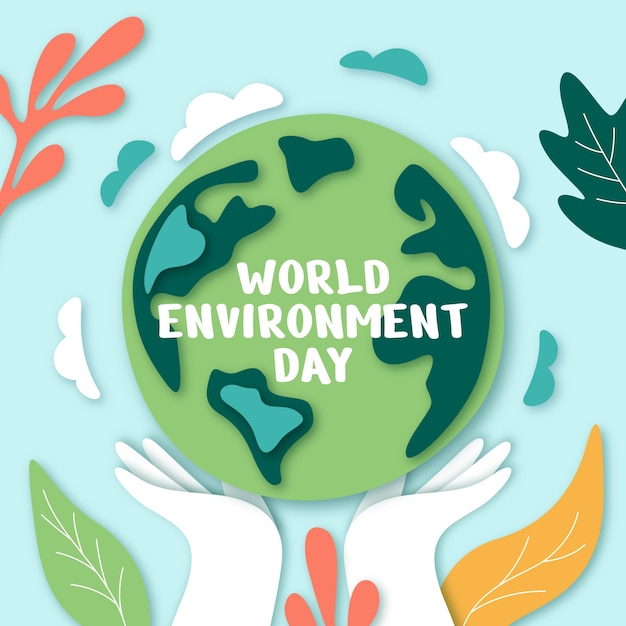 Illustrazione in stile cartaceo per la celebrazione della giornata mondiale dell'ambiente