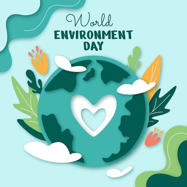 Illustrazione in stile cartaceo per la celebrazione della giornata mondiale dell'ambiente