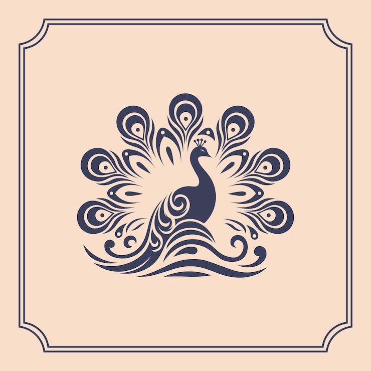 Vettore illustrazione in stile logo a silhouette di pavone