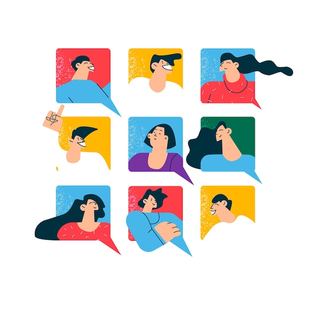 Illustrazione in stile piatto che parla con le persone