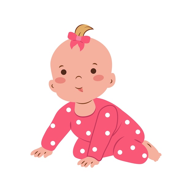 Illustrazione in stile piatto di una bambina che striscia in una camicia rosa a puntini perfetta per i genitori