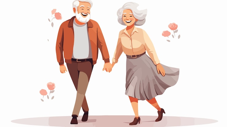 Vettore illustrazione in stile piatto vettoriale di happy smiling senior woman