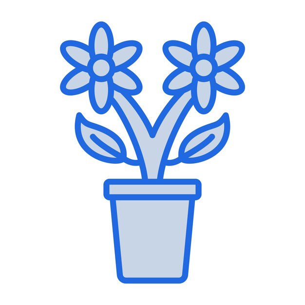 Illustrazione in tonalità blu del vaso di fiori