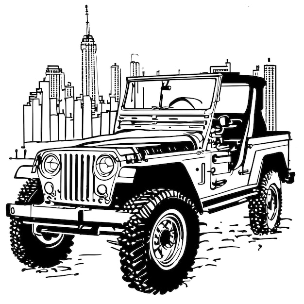 Illustrazione isolata concetto moderno dell'icona dell'autoadesivo del fumetto disegnato a mano del veicolo suv di avventura urbana moderna