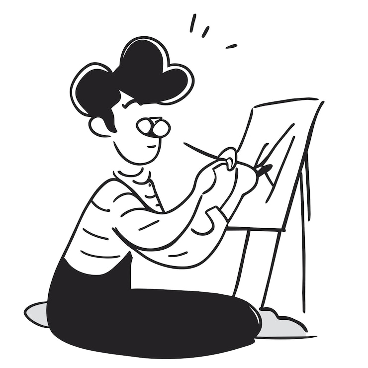 Vettore illustrazione isolata del concetto di icona dell'autoadesivo del fumetto disegnato a mano dell'artista di arte di linea