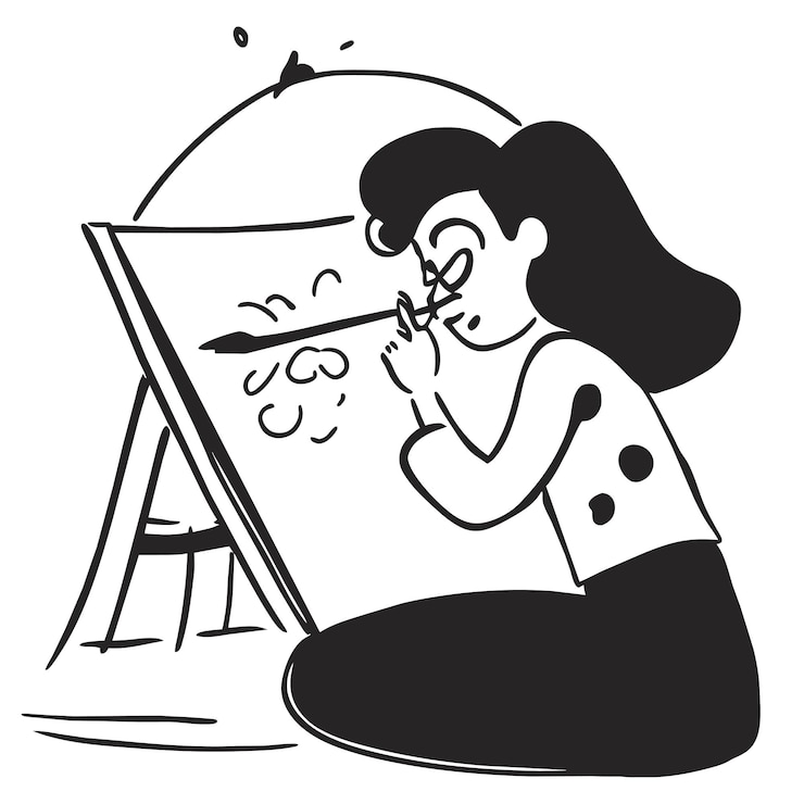 Vettore illustrazione isolata del concetto di icona dell'autoadesivo del fumetto disegnato a mano dell'artista di arte di linea
