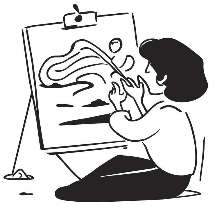 Vettore illustrazione isolata del concetto di icona dell'autoadesivo del fumetto disegnato a mano dell'artista di arte di linea