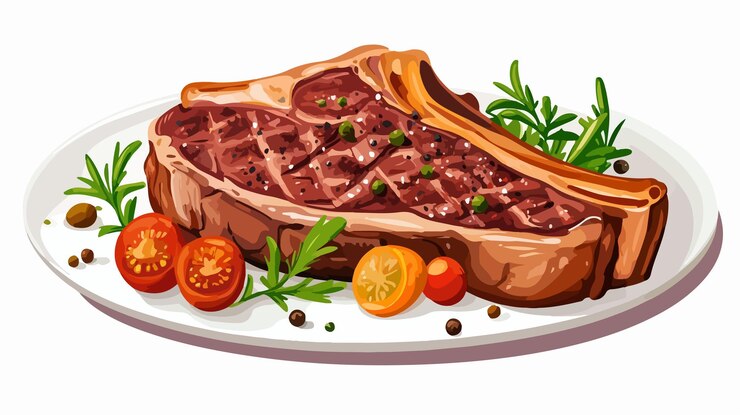 Vettore illustrazione isolata del vettore di carne di bistecca tbone per disegni culinari
