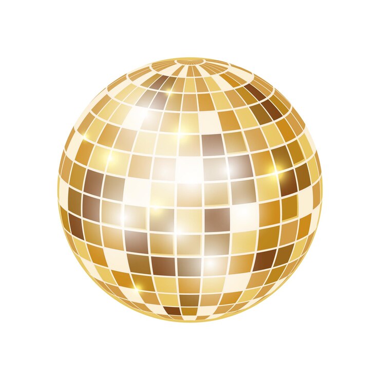 Vettore illustrazione isolata della palla da discoteca design a specchio luminoso di una palla d'oro per una discoteca da ballo