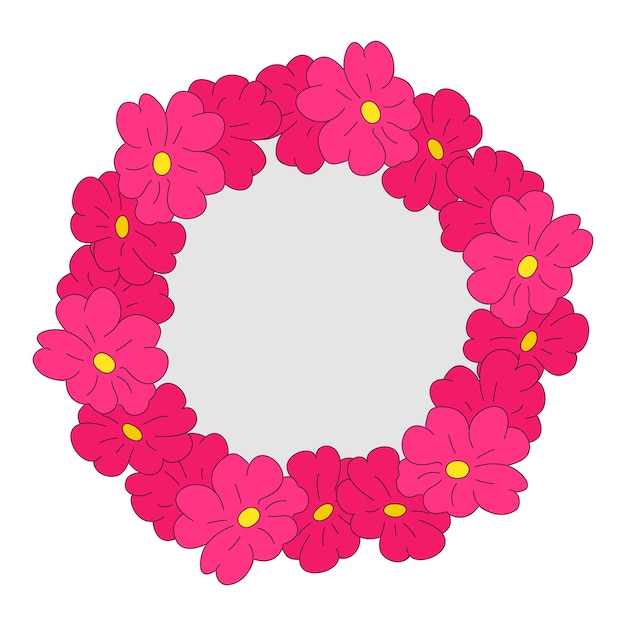 Illustrazione isolata di una corona di fiori rosa Stile doodle Illustrazione vettoriale