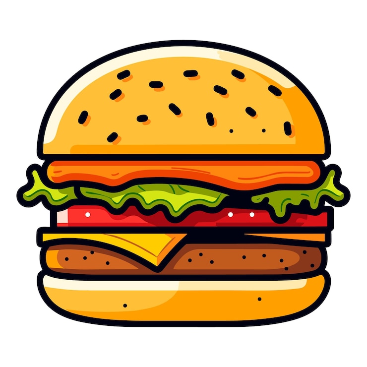 Vettore illustrazione isolata vettoriale di hamburger di cartoni animati