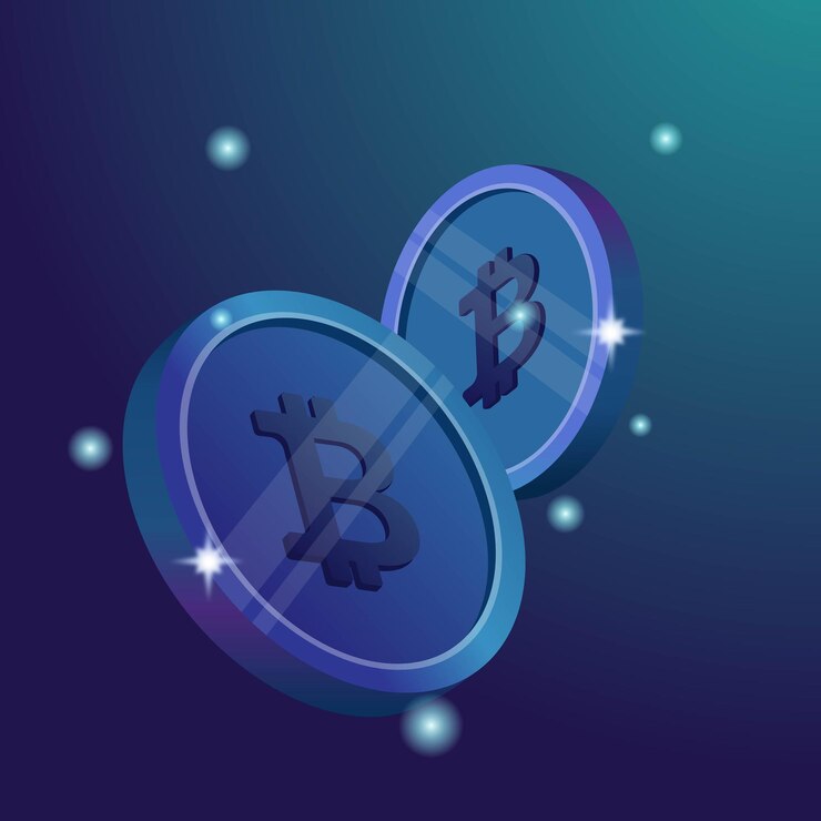 Illustrazione isometrica 3d del vettore di criptovaluta blockchain Bitcoin