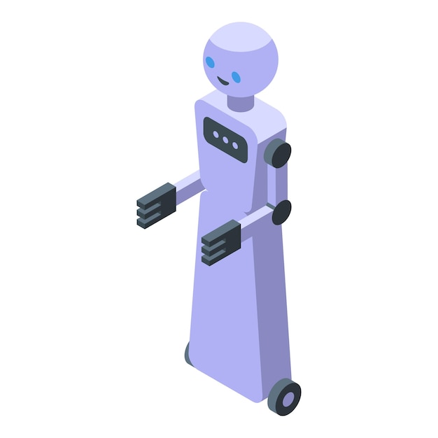 Illustrazione isometrica colorata di un moderno assistente robot con un design amichevole