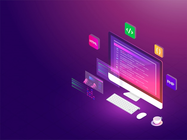 Illustrazione isometrica del desktop