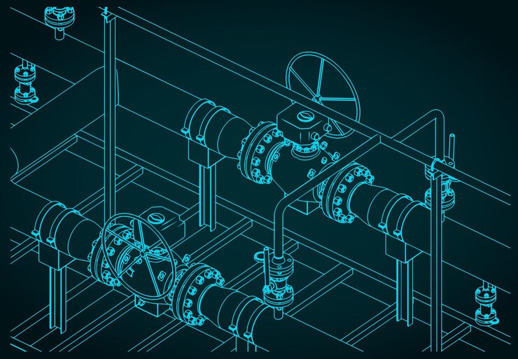 Vettore illustrazione isometrica del skid di misurazione del gas naturale