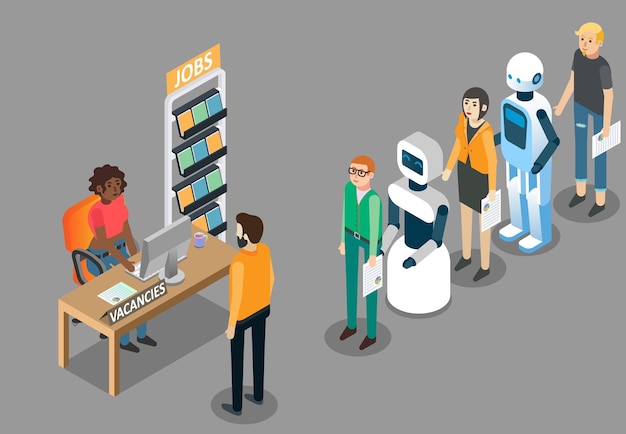 Illustrazione isometrica del vettore del concetto di lavoro del robot