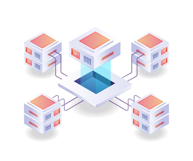 Illustrazione isometrica della rete del chip del server