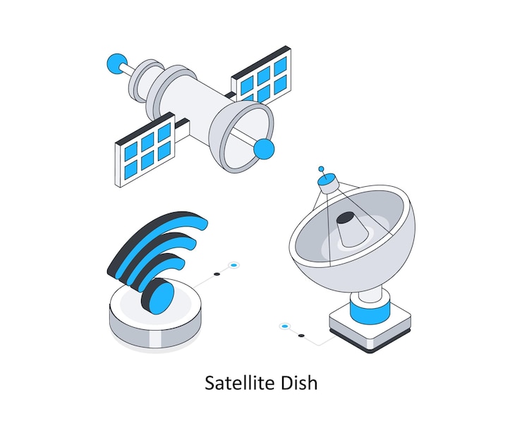 Vettore illustrazione isometrica delle scorte della antenna satellitare eps illustrazione delle scorte del file