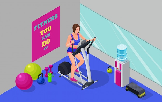 Illustrazione isometrica di allenamento cardio fitness