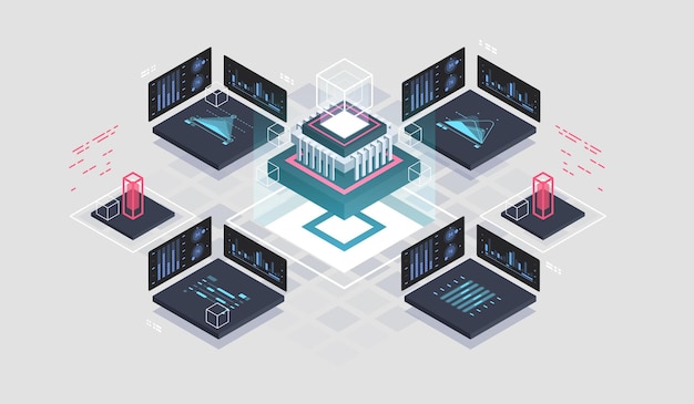 Illustrazione isometrica di programmazione e sviluppo software