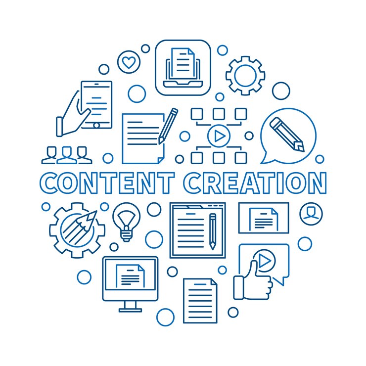 Vettore illustrazione lineare circolare di creazione del contenuto