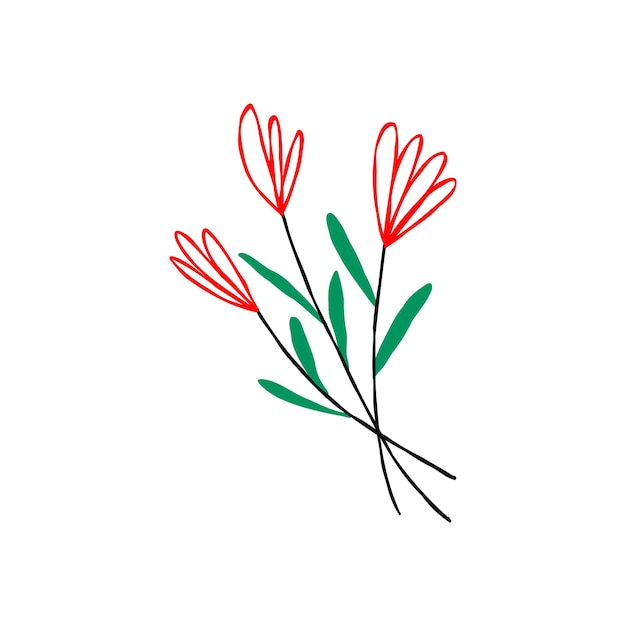 Illustrazione lineare del fiore di primavera rosso in stile doodle moderno