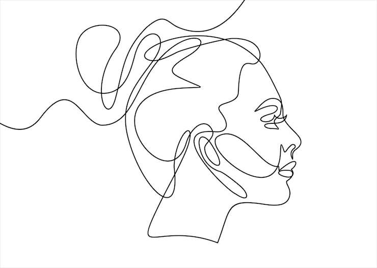 Vettore illustrazione lineart vettoriale della testa della donna disegno in stile one line logo minimalista woman line art