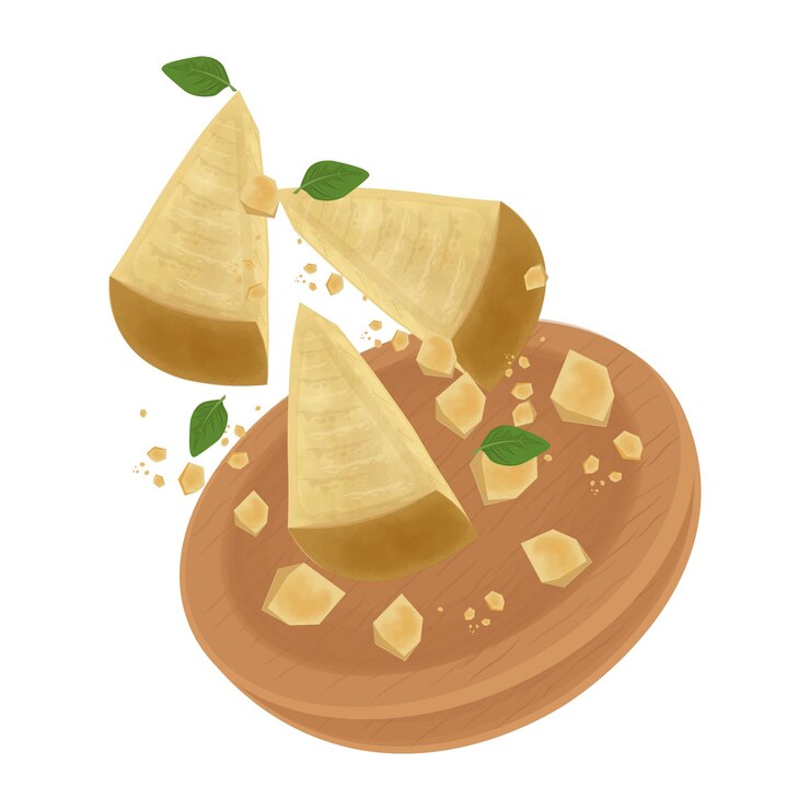 Vettore illustrazione logo clipart levitazione pezzi di formaggio parmigiano
