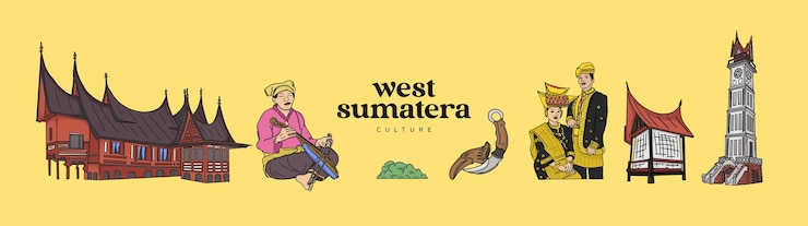 Vettore illustrazione minangnese isolata. sfondo di culture indonesiane disegnate a mano.
