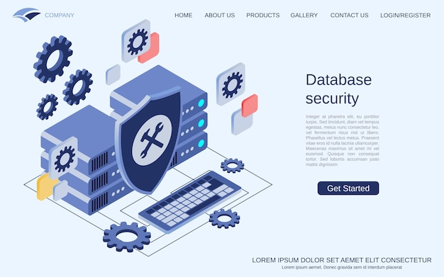 Illustrazione moderna del concetto di vettore isometrico 3d per la sicurezza del database