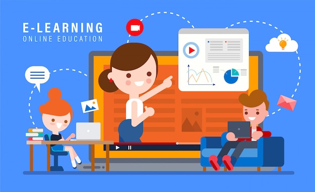 Illustrazione online di concetto di istruzione di e-learning.