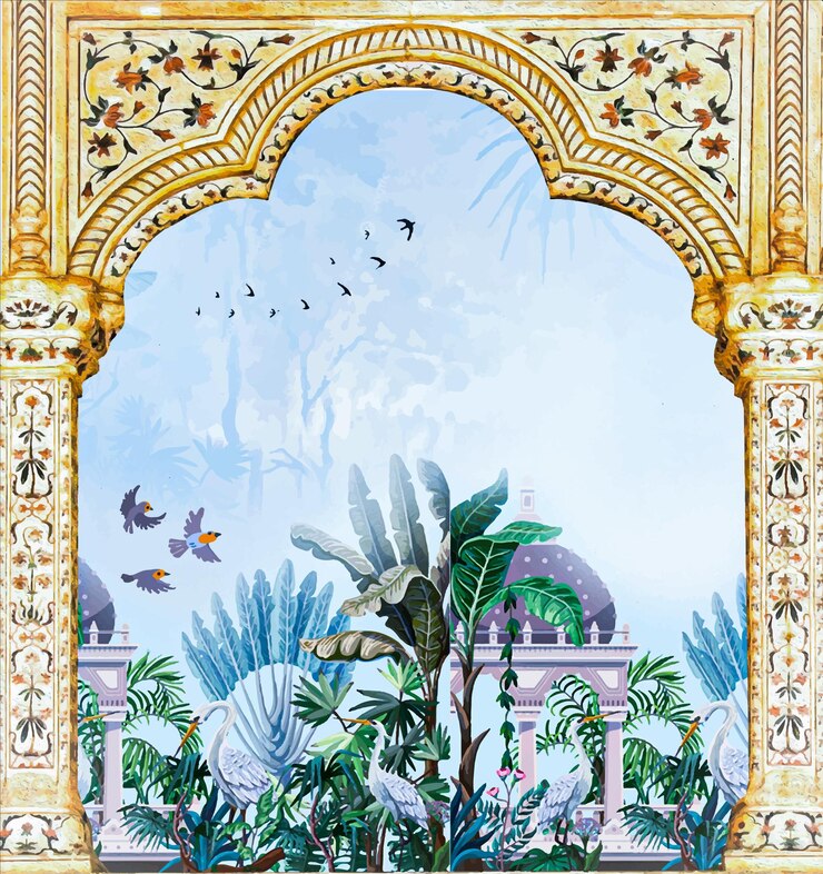 Vettore illustrazione per cornice floreale araba disegno multicolore islamico tradizionale