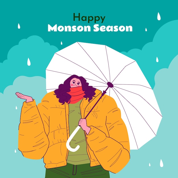 Illustrazione per la stagione dei monsoni e il tempo piovoso