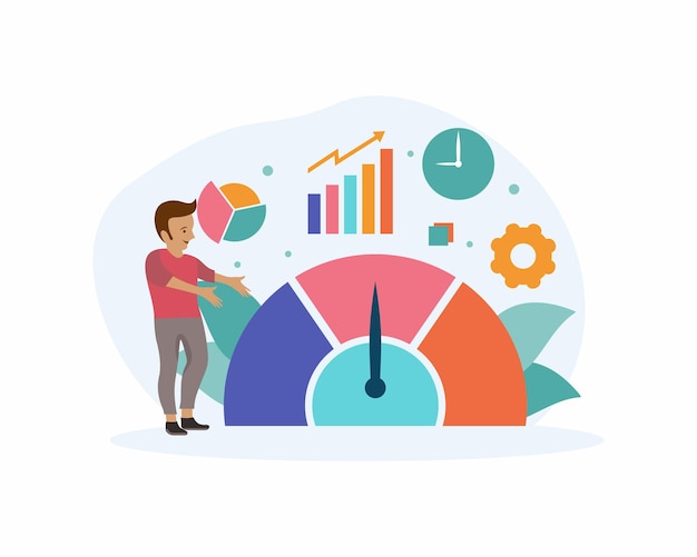 Illustrazione piana del design di sviluppo e miglioramento del business di benchmarking